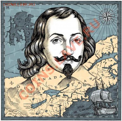 Самюэль де Шамплен (фр. - Samuel de Champlain; 1567-1635) - губернатор первых французских поселений в Канаде, носивший титул «королевского географа». Именно он основал город Квебек и заключил союз с индейским племенем гуронов.Его мемуары впервые познакомили европейцев с территорией нынешней Канады. - канада