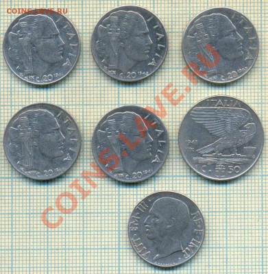 Италия,1940-1943гг, 20с.,50с., фикс 20 руб - Италию 7м а