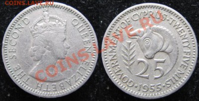 Разная инострань - 395 7 Брит Кипр 25 милс 1955   н150