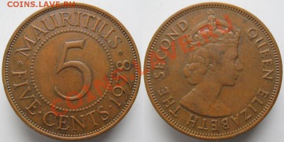 Разная инострань - 395 8 Брит Маврикий 5 центов 1978 н      104