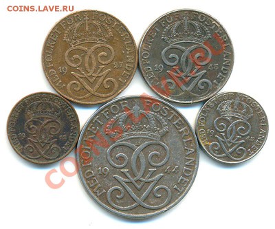 5 старых шведских монет 1912 - 1945; до 30.01_22.00мск - 7398