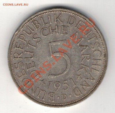 Ag ФРГ 5 МАРОК 1951D ДО 06.02.14 В 22.00МСК (7874) - 5-гер2-1951Д1