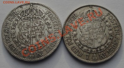 лот 2х1 крона Швеция 1924, 1938 серебро до 05.02 - 1 кр Шв 2