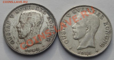 лот 2х1 крона Швеция 1924, 1938 серебро до 05.02 - 1 кр Шв 1