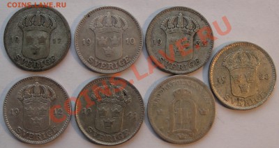 лот 7х25 эре 1899 1910 12 17 33 38 41 Швеция серебро 05.02 - 25 эре Шв лот 2
