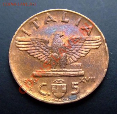 1 - Италия 5 чентезимо (1939) Орёл Р