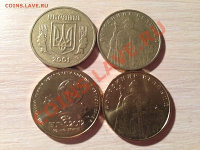 4 монеты Украины, 1гривна, включая Евро 2012 - image
