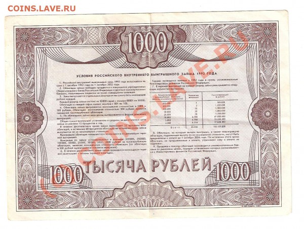 Оцените облигацию 1000 рублей 1992г. - Облигация1
