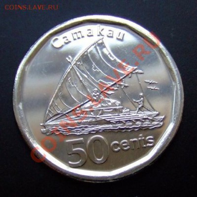 Сочи 25р 4 вида по 1 листу,50к,1р,2р 2013сп по 10 шт - Фиджи 50 центов (2012) «Рыба; фиджийское каноэ» Р