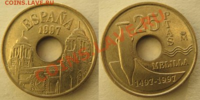 Разная инострань - 400 7 Испания 25 песет 1997    525н
