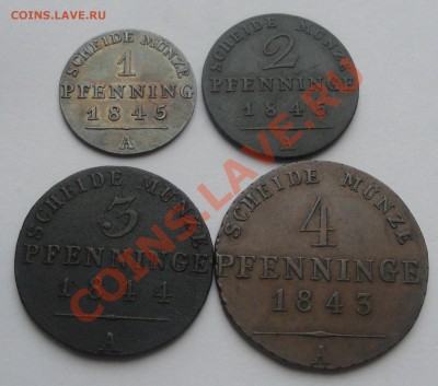 Лот меди Пруссии 1пф1845 2пф1845 3пф1844 4пф1843 до 20.02 - пруссия лот 11