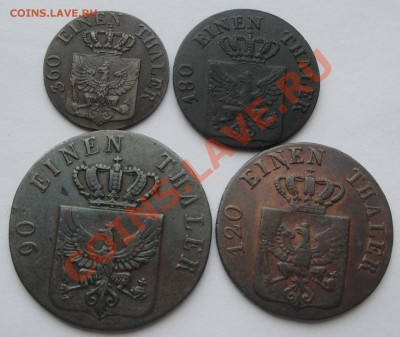 Лот меди Пруссии 1пф1826 2пф1839 3пф1839 4пф1837 до 20.02 - пруссия лот 14