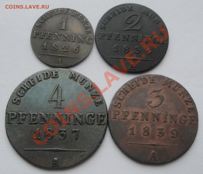 Лот меди Пруссии 1пф1826 2пф1839 3пф1839 4пф1837 до 20.02 - пруссия лот 13