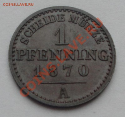1 пфеннинг 1870 А хороший до 20.02 - пруссия 1 пф 1870 1