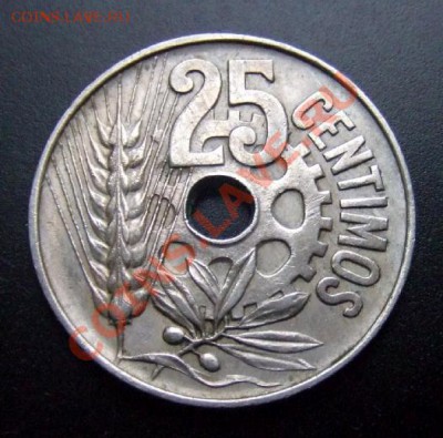 2 - Испания 25 сентимо (1934) «Девушка с веткой» Р