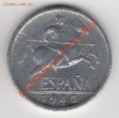 ИСПАНИЯ 5 СЕНТИМО 1945 ДО 20.02.14 В 22.00МСК (7985) - 4-исп5с