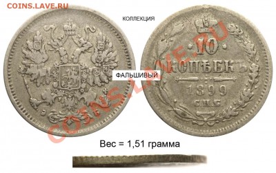 10 копеек 1899 ЭБ - 10 копеек 1899 СПБ-ЭБ фальшивые №1 коллекция