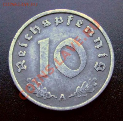 ГЕРМАНИЯ (Рейх) 10 пфеннигов (1940 А) цинк  до24.02 (22.00) - Германия (Рейх) 10 рейхспфеннигов ( 1940 А) цинк Р