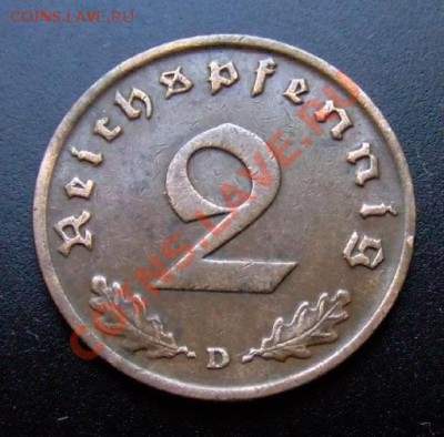 2 - Германия (Рейх) 2 рейхспфеннига (1937 D) бронза Р