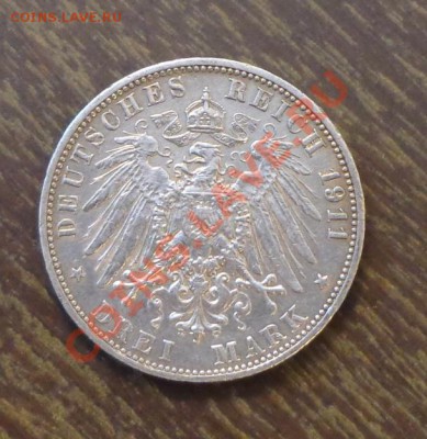ГЕРМАНИЯ - БАДЕН 3 марки 1911 шикарная до 28.02, 22.00 - Германия - Баден 1911 1