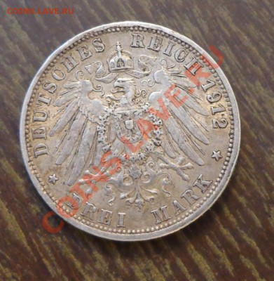 ГЕРМАНИЯ - ВЮРТЕМБЕРГ 3 марки 1912 до 28.02, 22.00 - Германия - Вюртемберг 1912 1