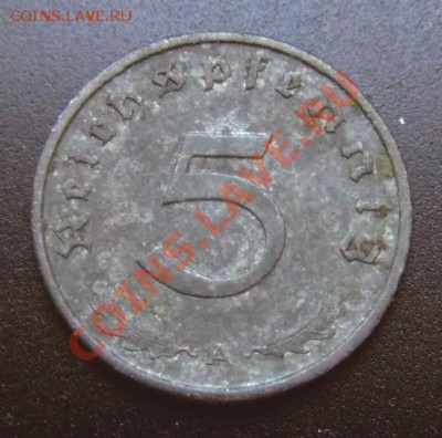 2 - Германия (Рейх) 5 рейхспфеннигов (1941 А) цинк №4 Р