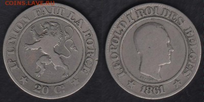 Бельгия 20 сантимов 1861 до 04.03.2014 22-00 - Бельгия 20 сантимов 1861