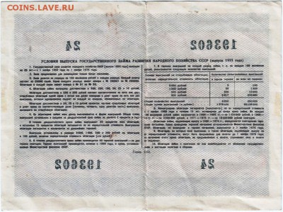 Облигация 1955 10 руб. СССР до 09.03.14 г. в 19.00 - обратная сторона обл