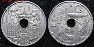 Разная инострань - 5 2 Испания 50 сентимос 1963 (65)     291