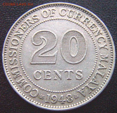 Британская Малайя_20 центов 1948; до 05.03_22.22мск - 7046