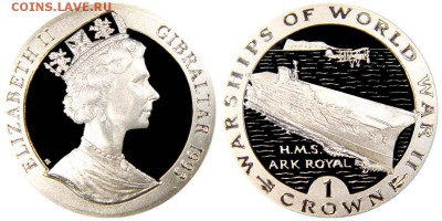 Гибралтар 1 крона 1993 г. КМ 121а - 1993 1 крона HMS Ark Royal