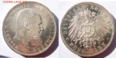 Предпродажная оценка пятимарочников кайзеровской Германии. - 1908F 5M Wuerttemberg