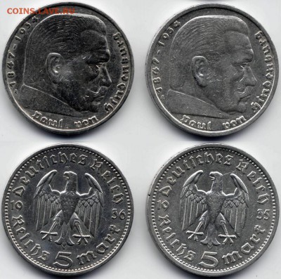 5 марок, Гинденбург, 1935,36 гг, 2 шт. до 10.03.14 - 5 марок Гинденбург 2шт (22,23).JPG