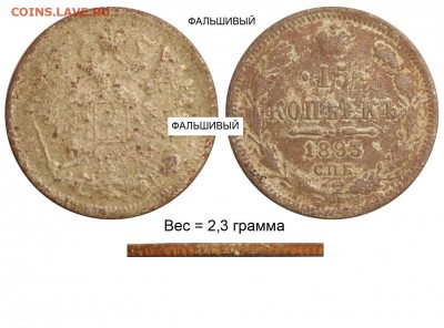 Фальшивые монеты России до 1917г сделанные в ущерб обращению - 15 копеек 1893 СПБ-АГ №2