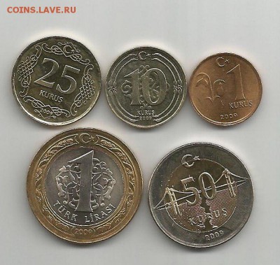 Лот монет Турции.UNC.Короткий. - турция