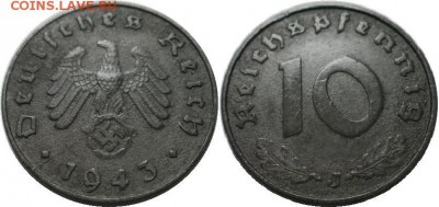 10 рейхспфеннигов 3 рейх 1943 J (цинк) на оценку. - 10 RP 1943 J.JPG