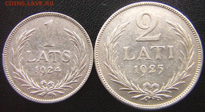Латвия_1 лат 1924 + 2 лата 1925. Серебро; до 10.03_22.12мск - 7611