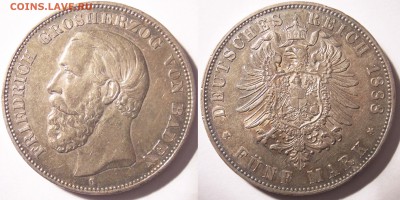 5 марок 1888G, Баден, Inverted "V" - 1888G 5M BADEN inverted V