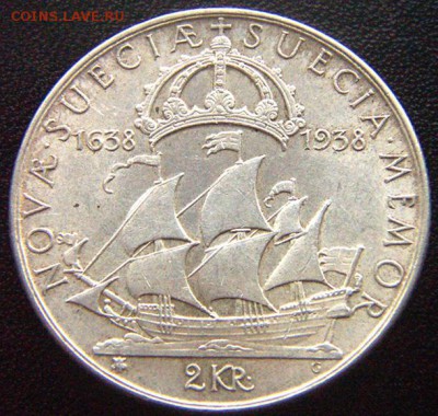 Швеция_памятные 2 кроны 1938. Серебро; до 12.03_22.08мск - 7618