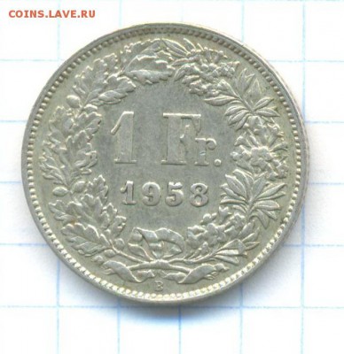 Ag. швейцария 1 франк 1958  . до 17.03  22:00 - 2