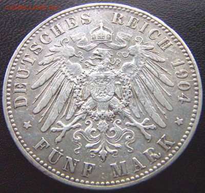 Германия. Пруссия_5 марок 1904(А). Серебро; до 14.03_22.12мс - 6582