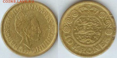 Дания-10 крон 1997 до 21.00 мск 21.03.2014 - Дания 10 крон 1997