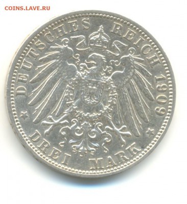 Ag. баден 3 марки 1909. XF  . до 24.03  22:00 - 8