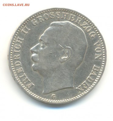 Ag. баден 3 марки 1909. XF  . до 24.03  22:00 - 8