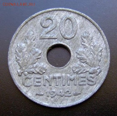 2 - Франция 20 сантимов (1942) цинк №3 Р