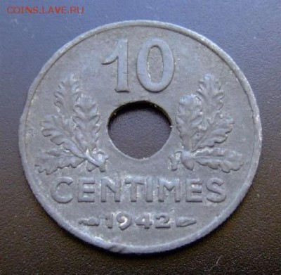 2 - Франция 10 сантимов (1942) цинк №3 Р