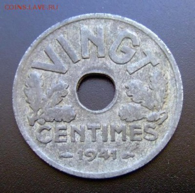 2 - Франция 20 сантимов (1941) VINGT (цинк) №4 Р