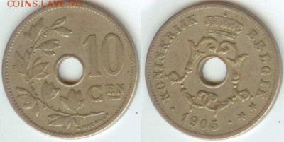 Бельгия 10 сантим 1905г. до 21.00 по Москве 28.03.2014 - Бельгия 10 сантимов