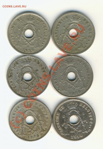 5 центов Бельгия 1910,1914,1925,1930,1932 год. - Bild 001