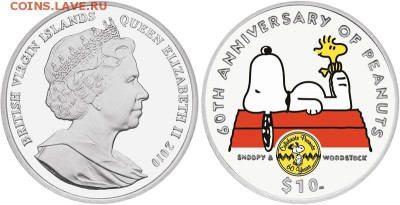 КИНЕМАТОГРАФ на монетах и жетонах - BVI-Commemorative-60th-Anniversary-Peanuts-Silver-Proof-Coin